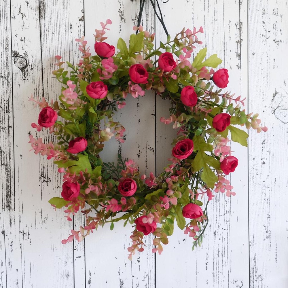 Small Pink ranunculus Wreath, Home Decor Accent Summer Wreath Cabinet Chair